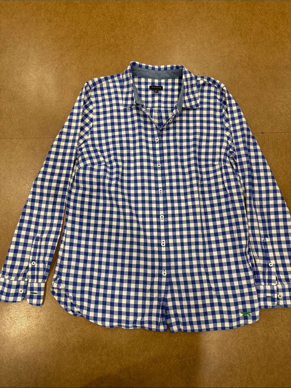 Talbots Women's Blue and White Check Button-Down • Shirt Size Medium